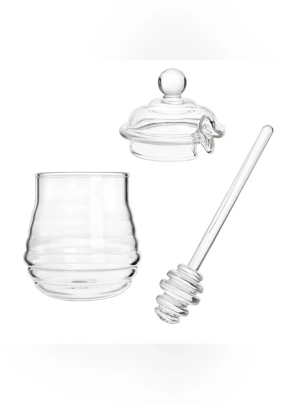 NEW Clear Glass Honey Jar with Dipper